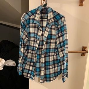 American Eagle athletic fit flannel XL blue white